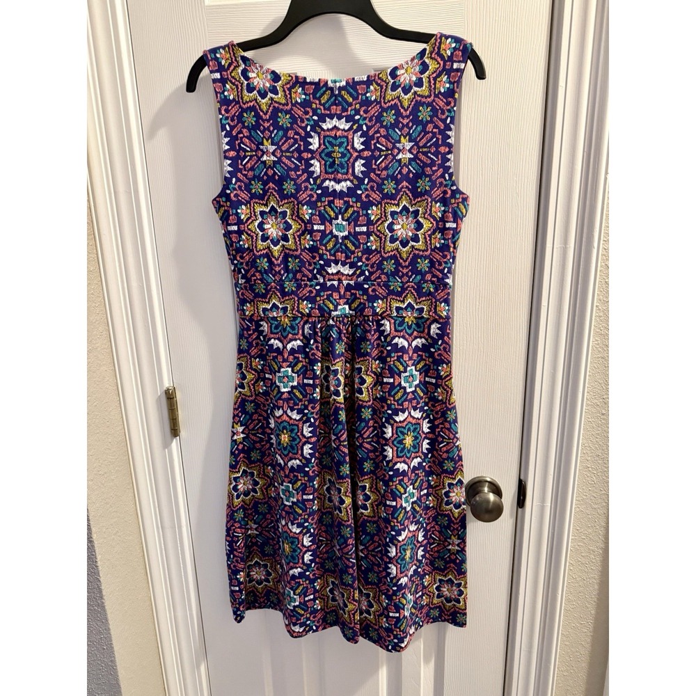 Land's End Wrap Front Sleeveless Geometric Tapestry Floral Midi Dress Sz S 6-8 - Picture 2 of 4